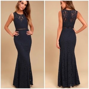Lulu's Music of the Heart Navy Blue Lace Maxi Dress, Size XS